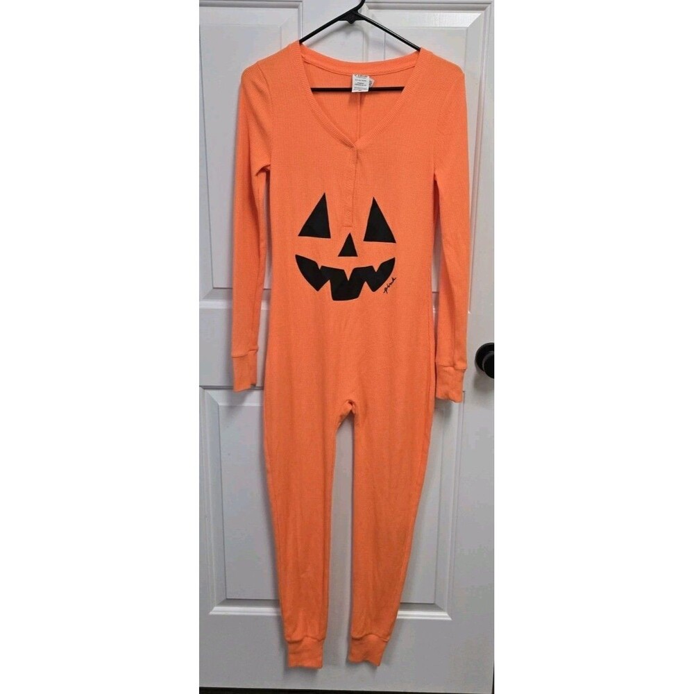 PINK Victorias Secret Halloween Pumpkin One Piece Long Sleeve Pajama Size S